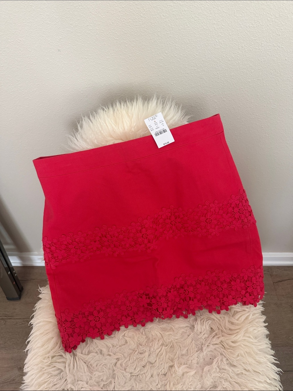 J. Crew Red Floral Lace-Trim Mini Skirt
